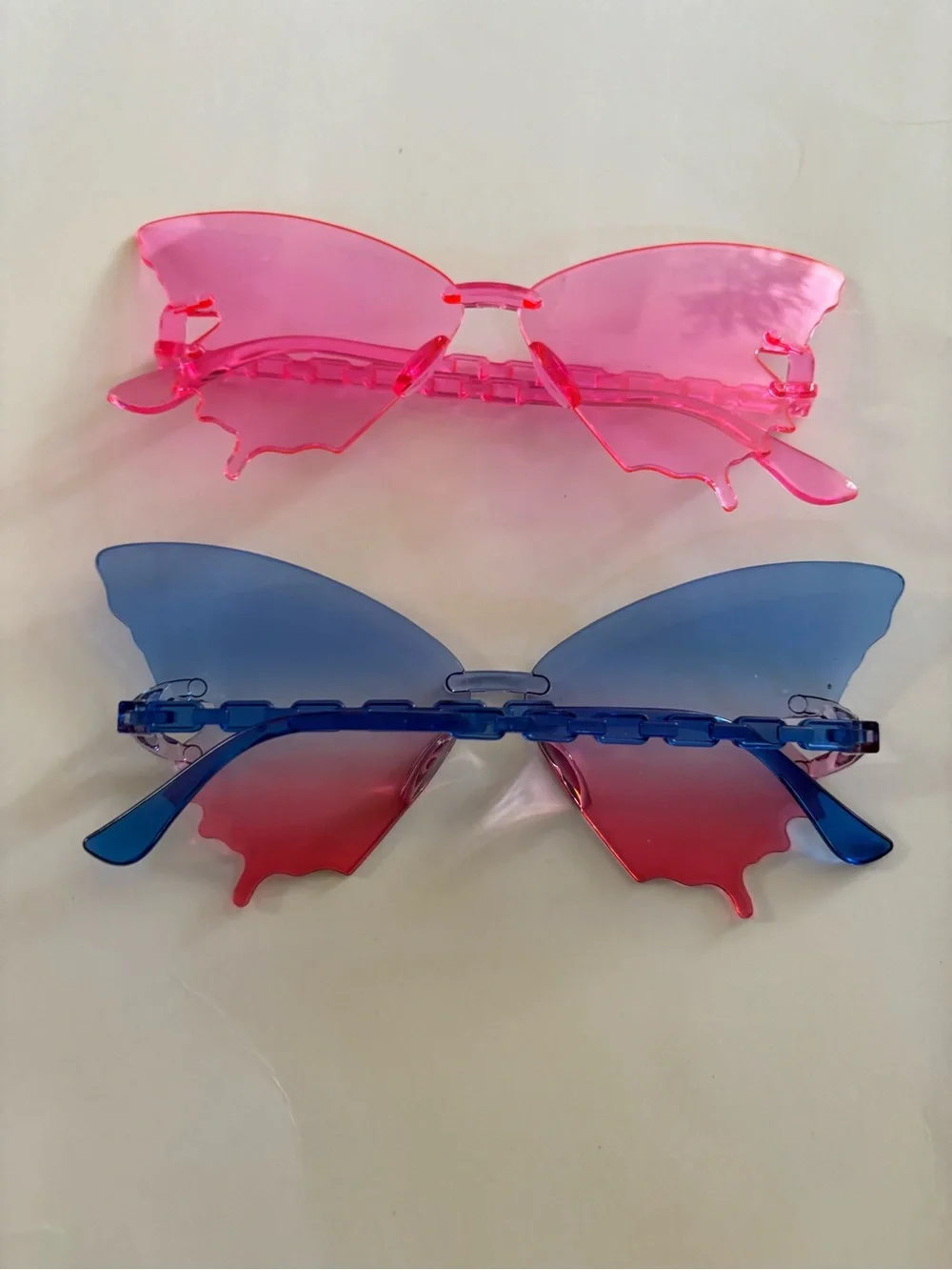 Butterfly Rimless Sunglasses - Blue & Pink
